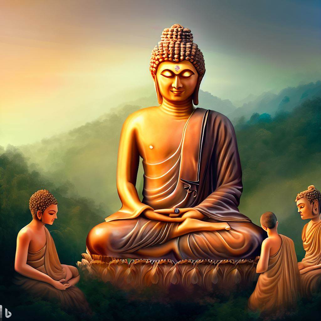Gautam Buddha with his disciples