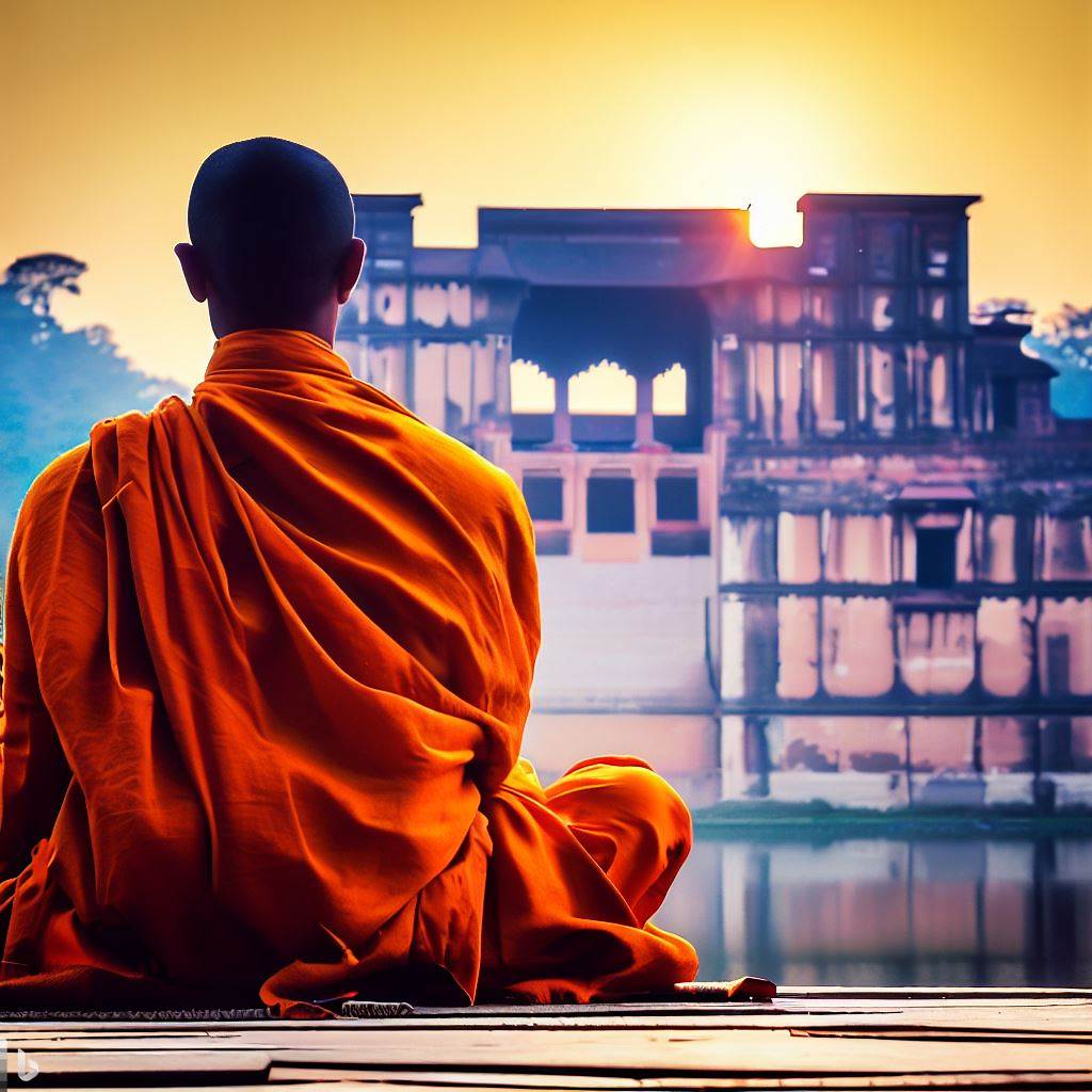 Monk doing zazen Meditation